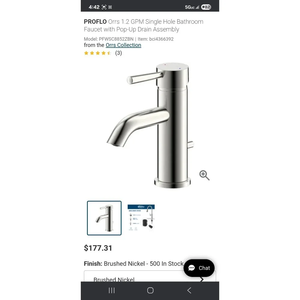PROFLO PFWSC8852 Orrs 1.2 GPM 1‎ Hole Bathroom Faucet - Nickel